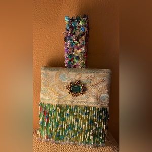 Mary Frances beaded evening bag with green beads and embroidery